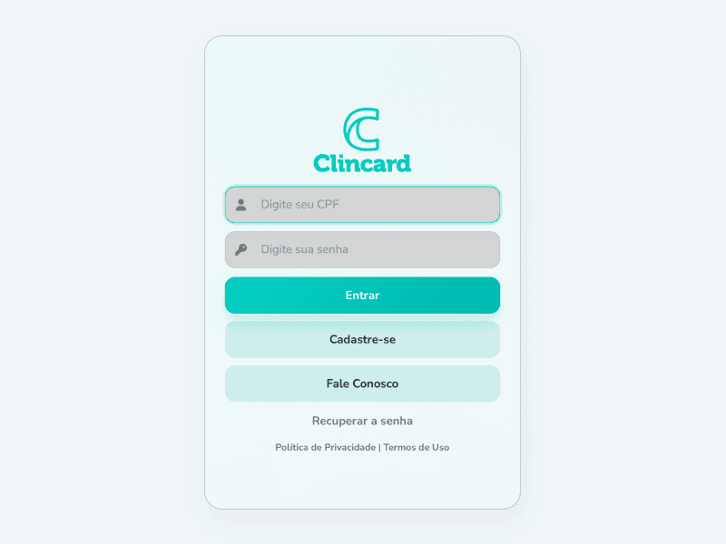 Tela de Login com campos de CPF e Senha